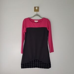 Britt Ryan Mini Dress 10 Black Pink Long Sleeve Color Block Preppy Cocktail